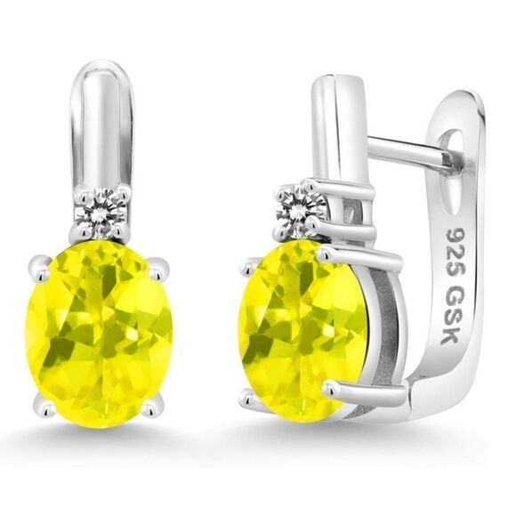 925 Sterling Silver and 4.73 Cttw Canary Mystic Topaz and White Diamond Earrings - Picture 1 of 4